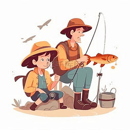 一位渔夫和一个小男孩钓鱼