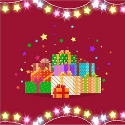 圣诞礼物装在带有彩色蝴蝶结的盒
