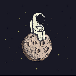 可爱的婴儿宇航员坐在月亮上