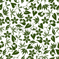 面部护理芦荟图片_复古的无缝树叶图案，淡绿色的芦
