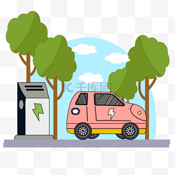 科技马路图片_电动汽车概念插画绿色充电能源