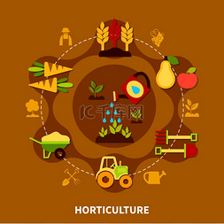 园艺图标圆圈组成平面农业和园艺