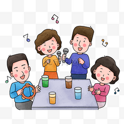 日本聚会朋友唱歌概念插画