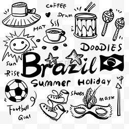 黑白足球图片_巴西旅游概念黑白线条涂鸦画风