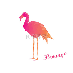 手绘火烈鸟图片_在低聚风格的多彩火烈鸟。粉红色
