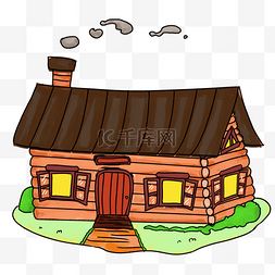小木屋图片_卡通风格棕黄色屋顶橙色房体小木