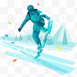 奔跑白色剪影图片_滑雪运动单板蓝色抽象