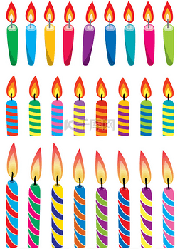 彩色生日蜡烛的矢量集