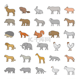矢量图犀牛图片_白色背景上动物的矢量彩色剪影.