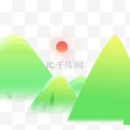 太阳图片_绿色远山日出