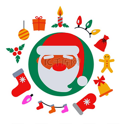 圣诞老人和蜡烛图标与礼物、槲寄