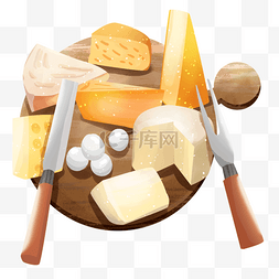 奶酪食物合集刀叉和盘子