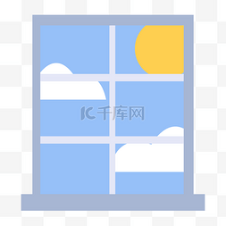 窗户风景太阳蓝色绘画图片
