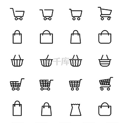 购物篮线条图标购物篮和购物袋的