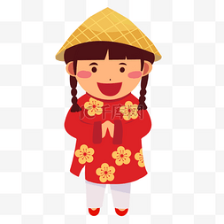 古典风格手绘图片_日本风格红色衣服卡通小女孩