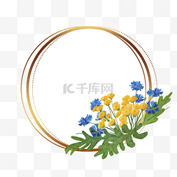 金色白色叶子图片_艾菊花卉水彩金色圆环边框