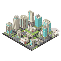 城市建筑图片_城市等距概念与办公和工业建筑卡