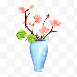 中式花瓶花瓶图片_手绘中式春天插花花束