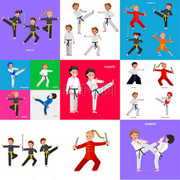 小孩体育运动图片_可爱的矢量角色孩子少林和尚武术