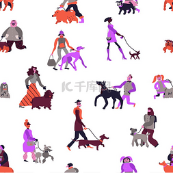 动物和人类背景图片_有宠物的狗主人，包括贵宾犬、梗