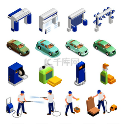 洗车美容价格表图片_带有自动洗车符号的洗车图标集等