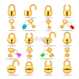 排关键词图片_金色的锁和钥匙锁和钥匙矢量金挂