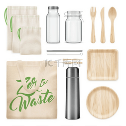 帆布袋图片_零浪费环保木制厨房餐具盘帆布袋