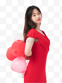 七夕红裙子美女人物
