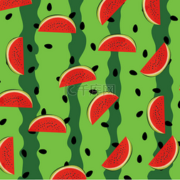 红色背景海报素材图片_无缝隙图案,绿色背景的西瓜片.西