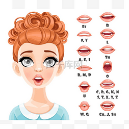 Cute red haired woman talking mouth animation