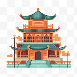 装饰景观图片_中国古建筑扁平图标装饰元素插图
