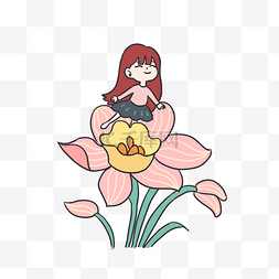 花朵春天女孩手绘卡通元素
