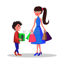 妈妈业务业务图片_家庭购物卡通概念孤立在白色背景