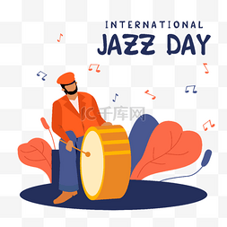 国际爵士音乐日戴贝雷帽坐着敲鼓