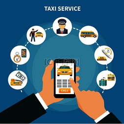 出租车矢量图片_带有出租车服务图像的圆形图标和
