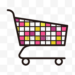 超市徽标图片_彩色格子购物车剪贴画