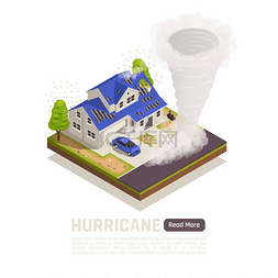 彩色等距自然灾害构图带有飓风描