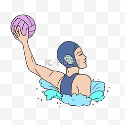 卡通圆形形象设计图片_水球运动员蓝色浪花卡通人物