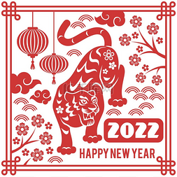 新年点缀图片_新年老虎海报带有红色中国动物的