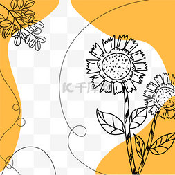 黄色线描花卉instagram故事边框