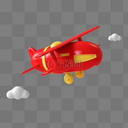 白云飞机图片_C4D红色立体漂浮红色飞机