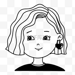卡通人物素材图片_黑白线条波浪发女生人物头像