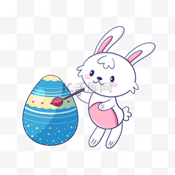 彩色彩蛋图片_正在涂鸦蓝色彩蛋的复活节卡通可