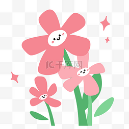 春分图片_春天扁平微笑拟人粉色花朵植物