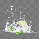 创意水果柠檬水花四溅掉入水中的柠檬