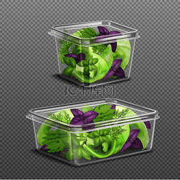 2 个塑料食品储存容器中的新鲜绿