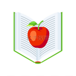 book图片_Isometric icon book with apple.. 等距图标