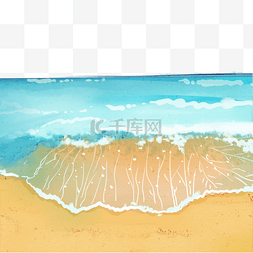金色沙滩蓝色海浪水彩边框