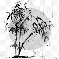 水墨竹子竹叶黑白晕染植物