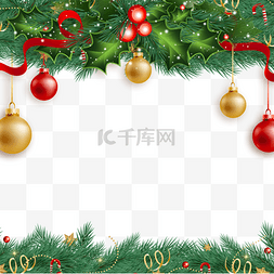 圣诞装饰边框图片_圣诞节绿叶圆球边框标签装饰